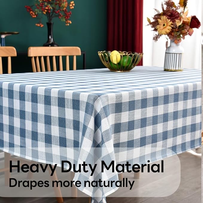 Gingham Table Cloth for Rectangle Tables Sky Blue Checkered Plaid Tablecloth Heavy Duty Cotton Blend Washable & Wrinkle Table Cover for Outdoor Kitchen Dining Picnic Camping (60x84 Inch)