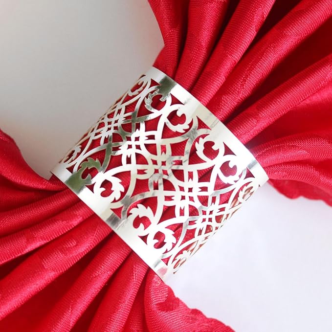 100 Pcs Napkin Rings Laser Cut Premium Paper Napkin Holder for Wedding Party Christmas Dinner Serviette Table Restaurant Celebration (Silver)