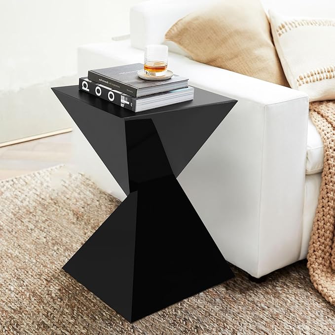 BECHAEO 12.6" Black Acrylic Side Table, Lightweight Irregular Design, Modern End Table for Small Spaces, Versatile Nightstand for Living Room Bedroom & Patio, Versatile Indoor/Outdoor Accent Table