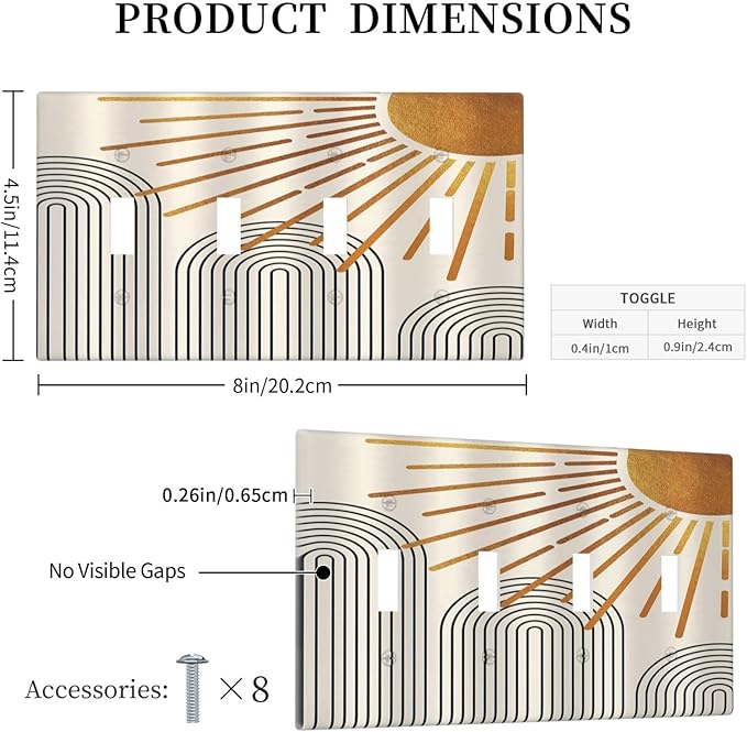 Light Switch Cover Mid Century Boho Sun Beige Minimalist Abstract 4 Gang Switch Plate Quad Toggle Wall Plates Decorative Switchplate Electrical Outlet Cover for Bathroom Bedroom Decor