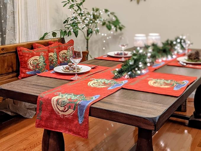 DaDalogy Red Merry Christmas Santa Claus Placemats Set of 4 Festive Winter Holiday Tapestry - Cotton Linen Wove Dining Room Table Mats - 13” x 19” (17615)