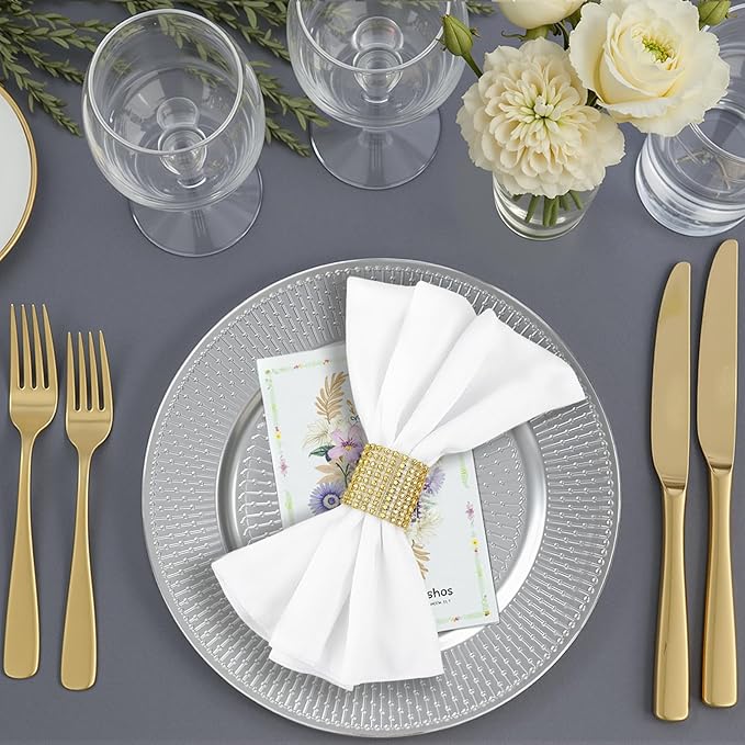 PROY 50 Pcs Silver Charger Plates Bulk, 13 Inch Silver Chargers for Dinner Plates Plastic Reusable Round Charger Platters for Table Setting, Wedding, Party, Event
