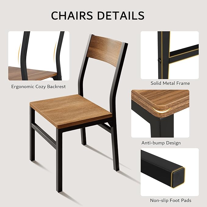 iPormis 7-Piece Dining Table Set with 6 Chairs, 63" Extendable Kitchen Table & Chairs Set for 4-6, Dining RoomTable with Solid Metal Frame & MDF Board, Perfect for Small Space, Easy Assembly, Walnut