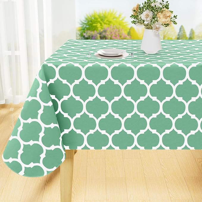 Smiry Rectangle Table Cloth, Waterproof Vinyl Tablecloth with Flannel Backing for Rectangle Tables, Wipeable Spillproof Plastic Tablecloths for Dining, Camping and Indoor(52"x70", Sage Green)