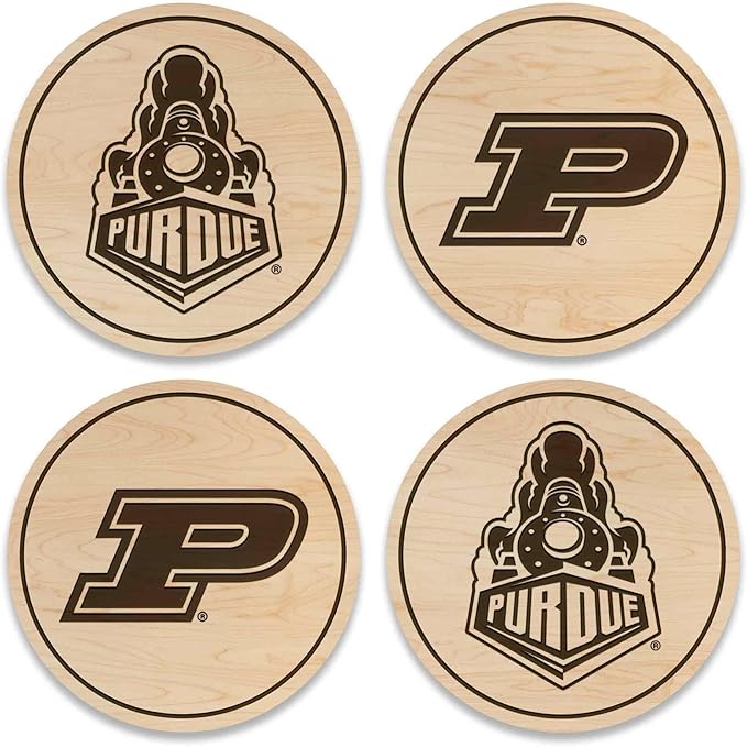 LazerEdge Purdue Boilermakers Wooden Coaster Set - Maple Wood - Officially Licensed Product - 4-Pack