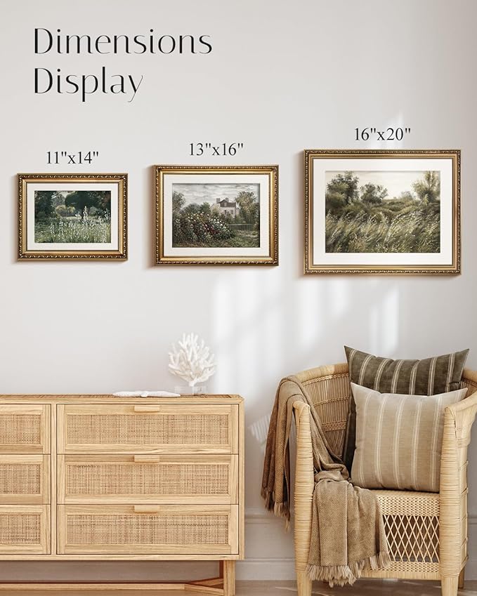 InSimSea Retro Gold Framed Wall Art, Home Room White Flowers Grassland Vintage Wall Decor, Canvas Print Artwork, Farmhouse Country Decor, Antique Picture Frame Floral Paintings, 11x14 Inch