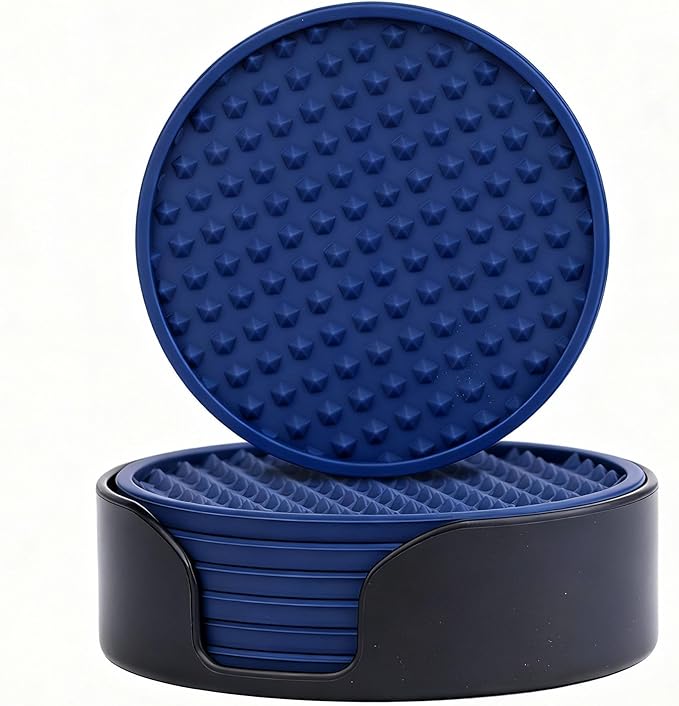 Ortarco 6 Pack Drink Coasters with Holder, Silicone Cup Mat for Hot or Cold Drinks, Non-Slip, Non-Stick