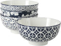 Gibson Home Castle Way 4-Piece Serving Bowl Set, 8 Inch Round Stoneware Bowls, Blue & White Assorted Pattern, Decorative Everyday Use