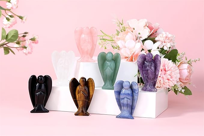 YATOJUZI 3" Clear Quartz Angel Decor Big Hand-Carved Angels Guardian Sculpture Statue Figurines Natural Crystal Stones and Healing Crystals White Home Room Office Desk Decoration Gifts for Women Men