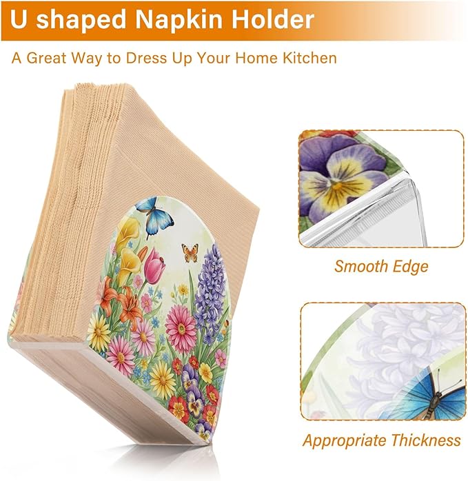 Spring Flowers Floral Napkin Holder for Table Kitchen Decor Acrylic Paper Napkin Holders for Tissue Dining Room Indoor Outdoor Party Holiday Accessories