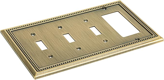 Henne Bery Sunken Pearls Heavy Duty Decorative Wall Plate Switch Plate Outlet Cover (Triple Toggle/Single Decorator, Antique Brass)