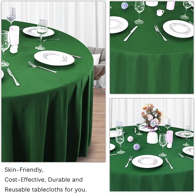 8 Pack Green Round Tablecloth 120 Inch Wrinkle Resistant Round Green Table Cloth Reusable and Washable Polyester Fabric Table Covers for Buffet Wedding Party and Banquet