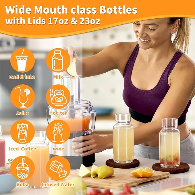 Glass Cup with Silicone Lid and Straw, 17 Oz Drinking Glasses Water Bottle Vintage Glassware for Iced Coffee, Juice, Cocktails, Whisky Tumbler for Gift 1 Pack