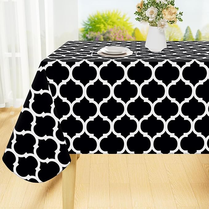 Smiry Rectangle Table Cloth, Waterproof Vinyl Tablecloth with Flannel Backing for Rectangle Tables, Wipeable Spillproof Plastic Tablecloths for Dining, Camping, Indoor and Outdoor (54"x78", Black)