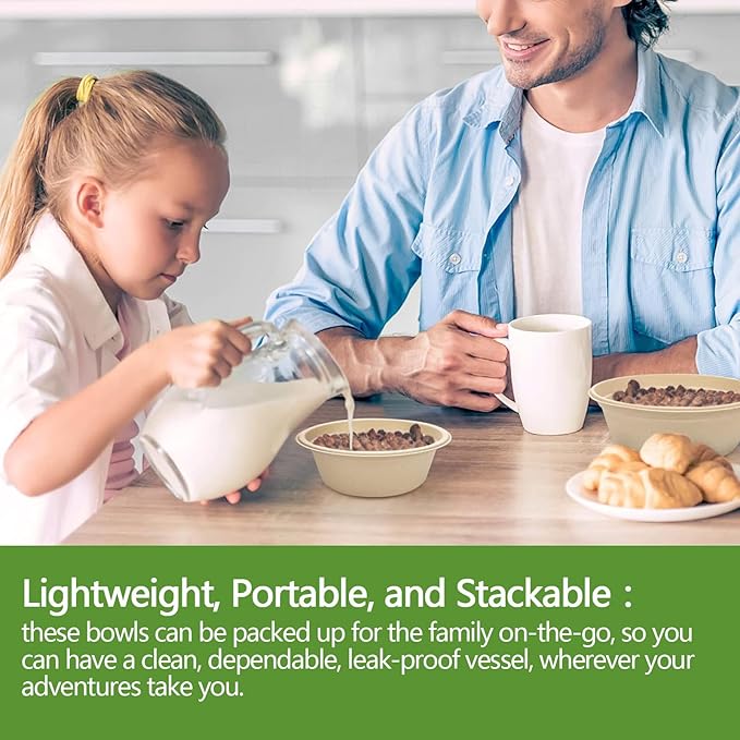 Homestockplus Small Disposable Paper Bowls - Heavy Duty 16 Oz Disposable Bowls - Made from Natural Bagasse Biodegradable Bowl for Cereal, Rice, French Fries [50 Pack]