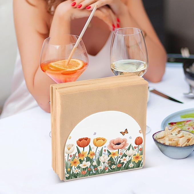 Tulips Daffodils Spring Flowers03 Napkin Holder for Table Kitchen Decor Acrylic Paper Napkin Holders for Tissue Dining Room Indoor Outdoor Party Holiday Accessories