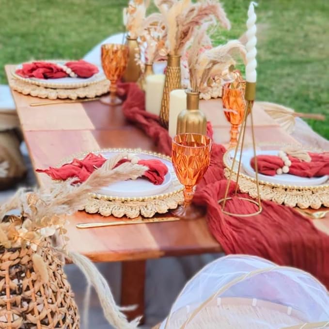 13.8" Round Corn Husk Placemats | Boho Woven Rattan Table Mats | Natural Spring Farmhouse Plate Chargers | Handmade Rustic Wicker Place Mats for Christmas Wedding (Set of 8)
