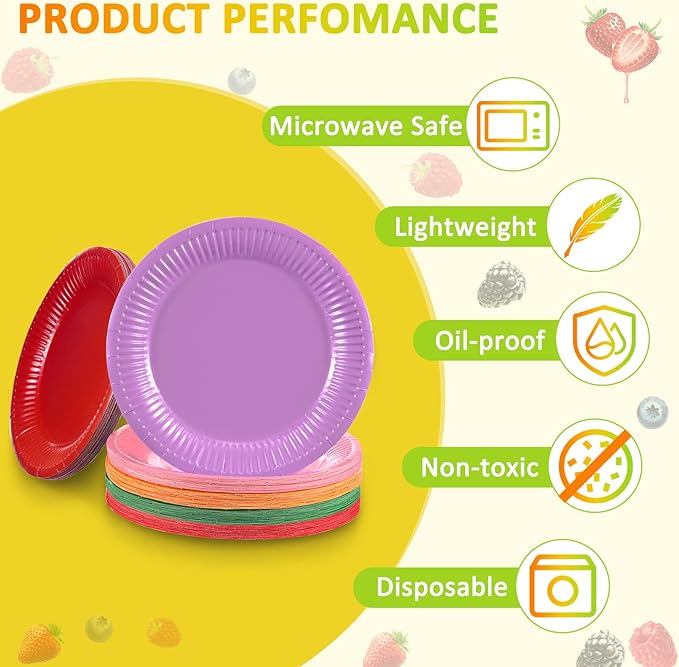 Thenshop 300 Pcs Colorful Paper Plates 7 Inch Disposable Party Plates for Dessert Cake Birthday Party Supplies(Classic Colors)