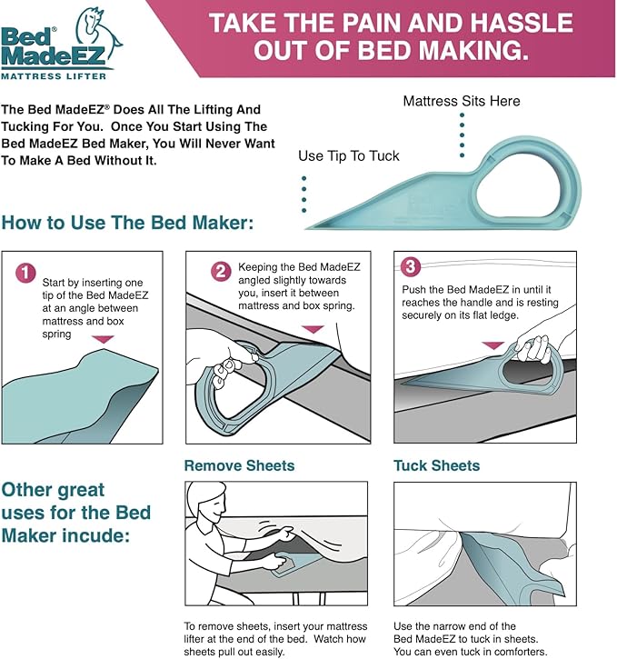2 Pack-The Original Bed Made EZ Made in USA Mattress Lifter Tool Helps Lift and Hold The Mattress