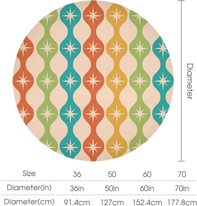 Mid Century Modern Round Tablecloth, Vintage Abstract Colorful Geometric Tablecloth for Home Party Dining Room Kitchen Decor 70Inch(178cm)