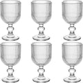 Vintage Glassware Water Goblets Drinking Clear Wine Glasses set of 6 Embossed Drinkware Stemware 13 oz for Wedding Party Bar Christmas