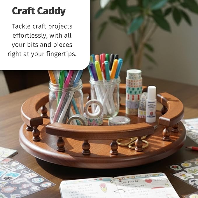 DutchCrafters Solid Wood Lazy Susan Turntable, Rotating Spice Organizer for Kitchen Counter, Dining Table - Amish American Made in USA (Cherry Wood, Michael's Cherry Stain, 12" with Rail)