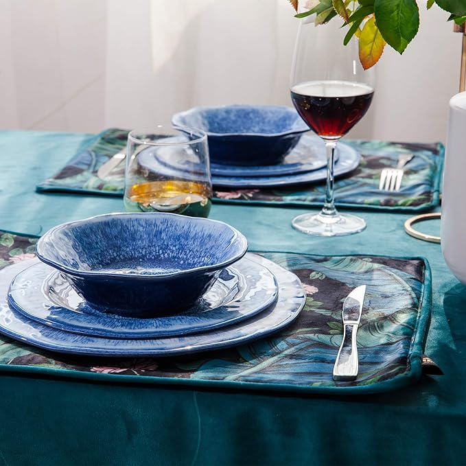 12 Pcs Blue Melamine Dinnerware Set, Shatterproof and Dishwasher Safe, Ideal for Indoor and Outdoor Use