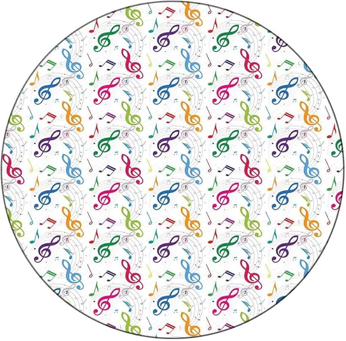 Round Edge Closing Tablecloth, Music Decor Elastic Edged Tablecloth, Notes on Circle Shape Geometric Background Carnival, Fit Round Tables 39inch Diameter, for Outdoor Indoor Use, Multy