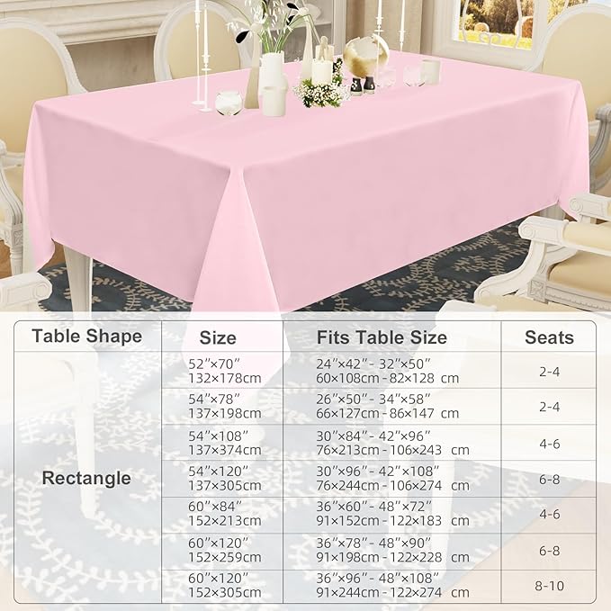 Smiry Rectangle Table Cloth, Waterproof Anti-Scratch Polyester Tablecloth, Decorative Washable Fabric Table Cover for Dining, Buffet, Parties and Outdoor, 52x70, Pink