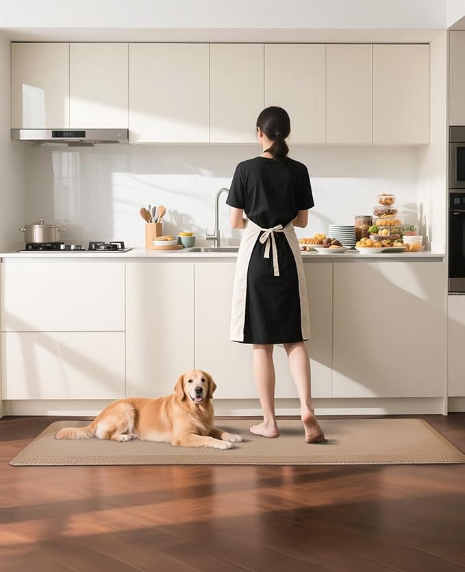 Ophanie Kitchen Mats for Floor, 3/4 Inch Thick Kitchen Rugs, 20'' x 60'' Anti Fatigue Standing Cushioned Mat, Waterproof,Comfort Ergonomic Mat for Office, Home, Sink, Beige Non-Slip Bottom