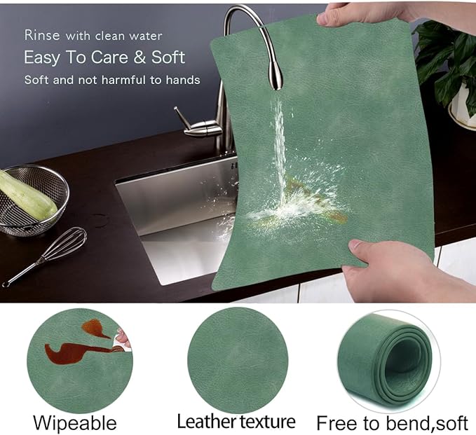 Faux Leather Reusable Table mats Set of 6,Waterproof&Stain-Resistant Place Mats,Heat-Resistant&Non-Slip Placemats for Indoor Outdoor Patio Table Kitchen and Kids,12''x17(Avocado Green)