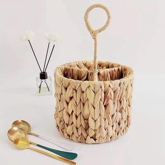 Wicker Flatware Organizer Water Hyacinth Cutlery Holder for Forks Party