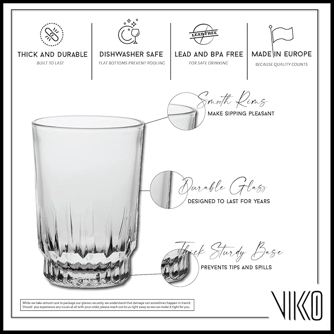 Vikko 5 Ounce SMALL Glasses, Heavy Base Clear Tumbler, Cup for Drinking Orange Juice, Water, Kids Glass Drinking Glasses, 5 oz Juice Glass, Set of 12