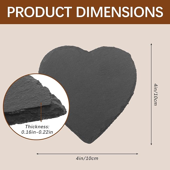 48 PCS Slate Drink Coasters Bulk,4 Inch Black Slate Stone Coasters for Office, Home Decor,Laser Engraving Blanks with Anti-Scratch Bottoms for Coffee Bar Kitchen Heart