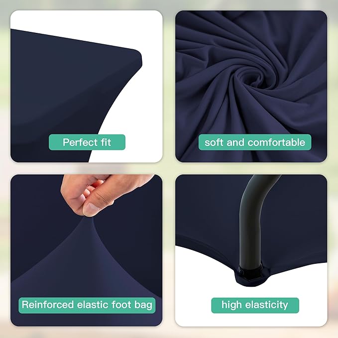 2Pack 8FT Table Cloth for Rectangular Fitted Events Stretch Navy Blue Table Covers Washable Spandex Tablecloth Protector for Party, Wedding, Cocktail, Banquet, Festival