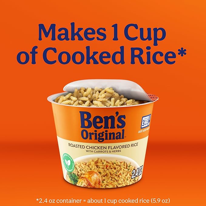 BEN'S ORIGINAL Roasted Chicken Flavored Rice Single Serve Cup, Snack or Side, Microwave in 3.5 Minutes, 2.4 oz (Pack of 8)