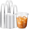 100 Sets 12 oz Clear Plastic Cups with Strawless Sip Lids, Thickened Clear Disposable Plastic Pet Crystal Cups for Iced Coffee, Smoothie, Cold Beverage, Drink Shops and Party Catering