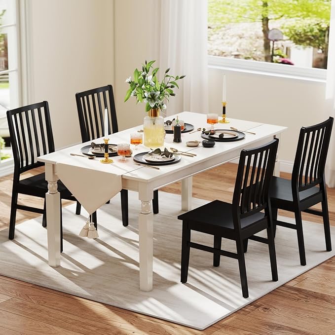 Black Wooden Dining Chairs Set of 8, Farmhouse Dining Room & Kitchen Chair with High Back, Spindle Windsor Armless Side Chair for Living Room Dining Room Kitchen Restaurant Balcony