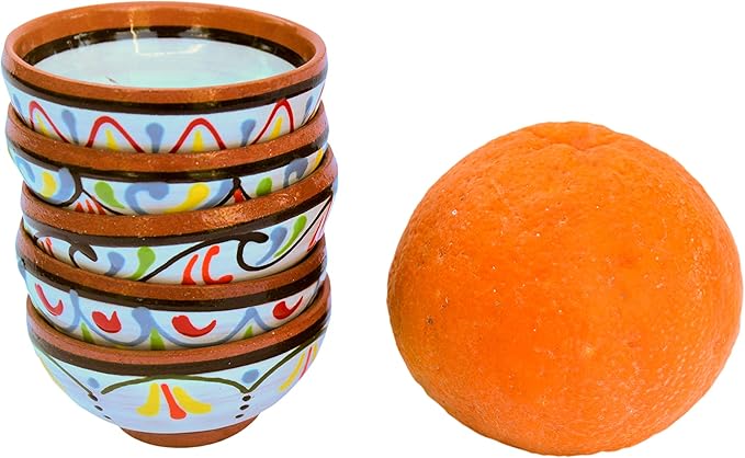 Cactus Canyon Ceramics VERY SMALL Spanish Terracotta 5-Piece VERY SMALL Mini-Bowl (Pinch Bowls) Set, White