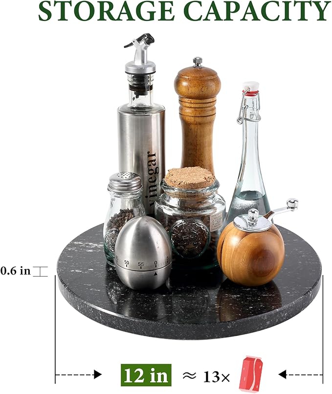 Koville 12'' Black Marble Lazy Susan Marble Turntable for Kitchen Dinning, Granite Lazy Susans Organizer for Cabinet, Serving Rotation Spinning Tabletop Organizer Swiveling, Spice Rack Storage