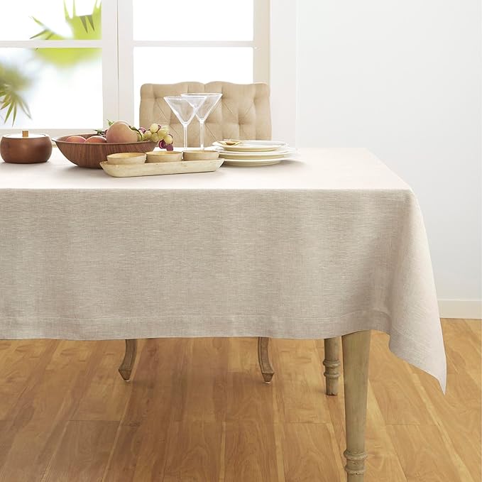 Solino Home Linen Tablecloth 60 x 144 Inch - 100% Pure Linen Light Natural Table Cloth for Rectangular Tables - Athena, Machine Washable Cloth Tablecloth for Spring, Easter
