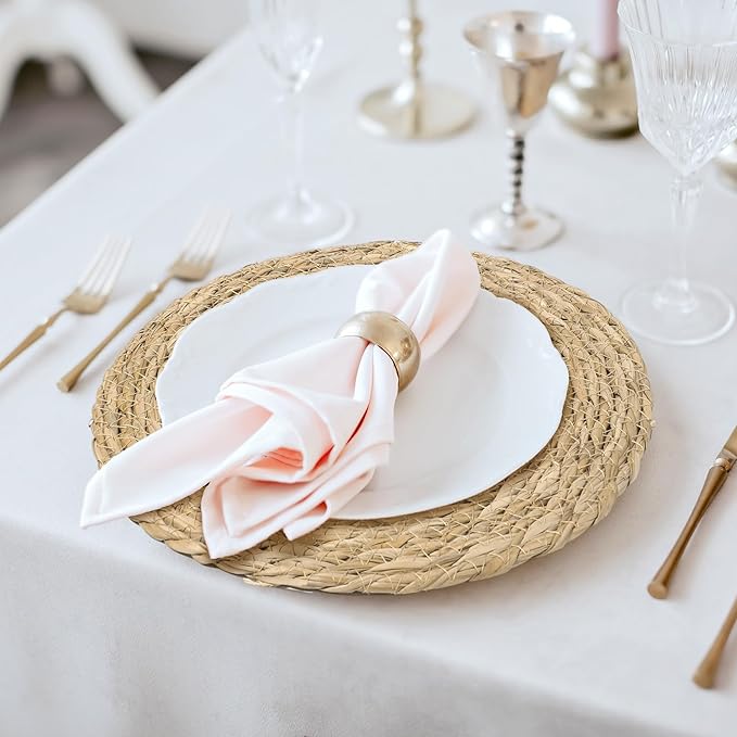 Elcoho 10 Pieces Round Woven Placemats 12 Inch Boho Rattan Placemats Farmhouse Braided Place Mats Woven Plate Chargers Rustic Wicker Table Mats for Dining Table