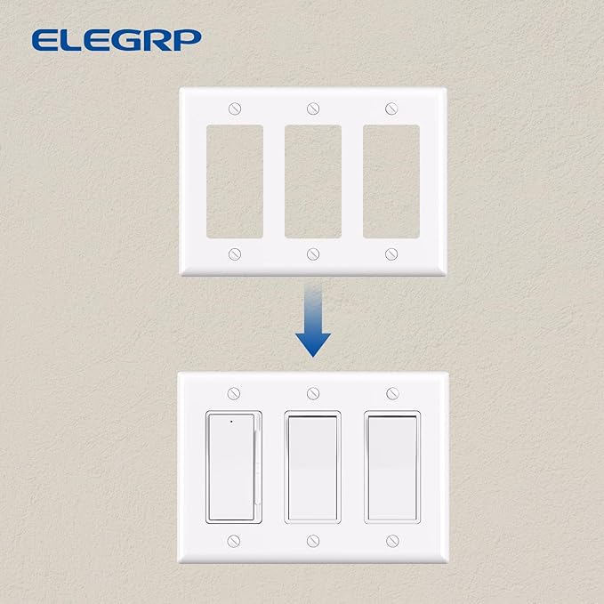 ELEGRP 3-Gang Decorative Wall Plates, Standard Size 4.53" H x 6.39" L Unbreakable Thermoplastic Faceplate Cover for Decorator Receptacle Outlet Switch, UL Listed (5 Pack, Glossy White)
