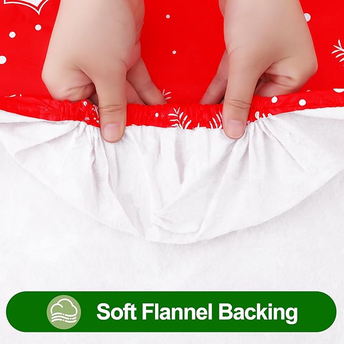 Smiry Plastic Christmas Tablecloth, Snowflake Wipeable Flannel Backed Vinyl Tablecloth, Waterproof Elastic Fitted Table Cover for Christmas Dinner, and New Year Celebration (White & Red, 30x48 Inches)