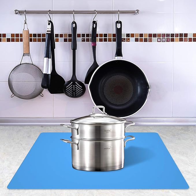 Silicone Placemats, Food-Grade Non-Slip Waterproof, Dining, Stain Resistant, Countertop Protector, Kitchen Counter Mat, Heat Resistant, Baking mat Dishwasher Safe (23.6"×15.7"-1pack, Blue)
