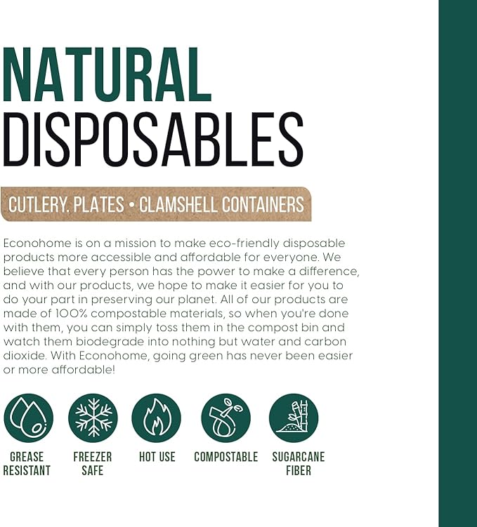 EconoHome 9 Inch Compostable Paper Plates [125-Pack] - Eco-Conscious Disposable Plates Made of Bagasse or Sugarcane Fiber - Microwave, Refrigerator-Safe - Heavy Duty Paper Plates for Dinner
