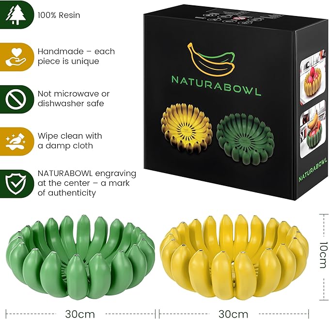 Banana fruit bowl holder 12 inch Large Basket fruit storage - Centerpiece for Kitchen,Dining Table & Entryway - Home Decor - functional fruit storage - Unique gifts ideas. (Yellow)