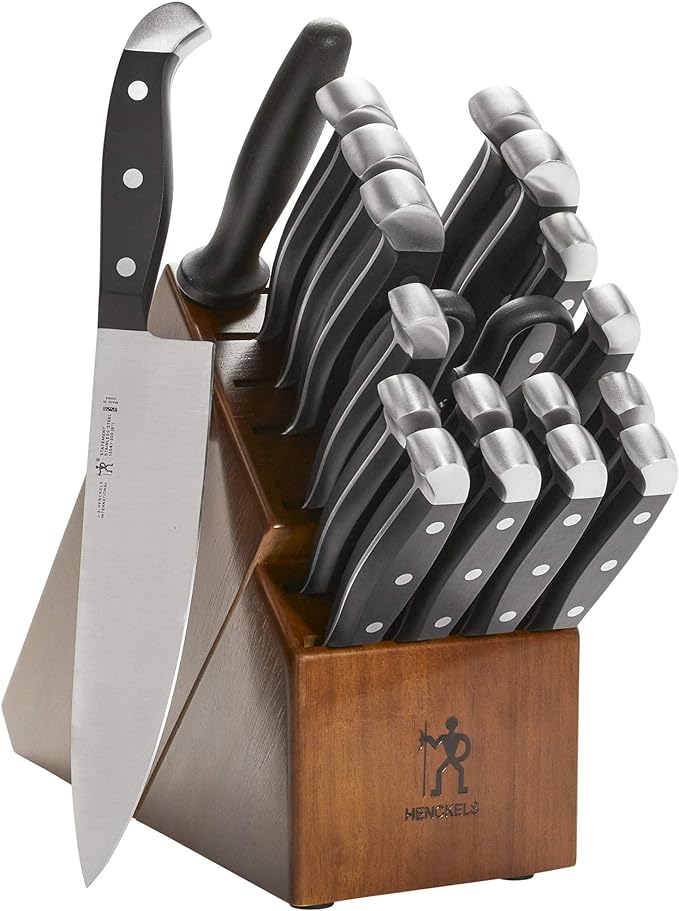 HENCKELS Statement Razor-Sharp 20-Piece Knife Set, Chef, Bread, German Engineered Knife Informed by over 100 Years of Mastery, Brown Block
