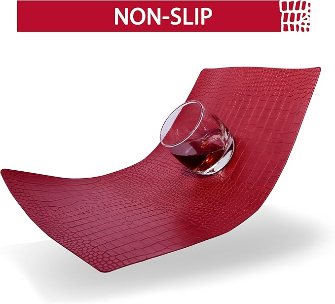 Jovono Faux Leather Placemats Set of 4, Waterproof Heat Resistant Dinner Place Mats for Dining Table, Non-Slip Crocodile Embossed, Red (17.8x11.8 Inch)