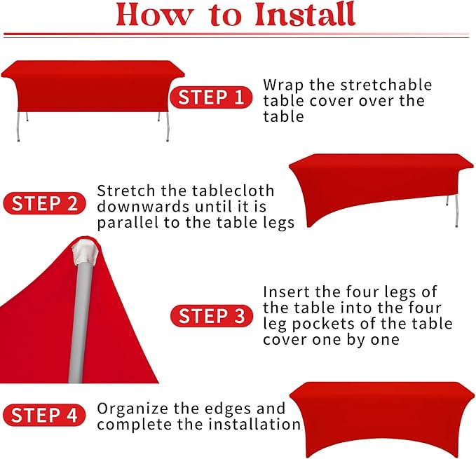 HAISIWLKJ 6 Pack Table Cloth 6ft Red Tablecloths for Rectangle Folding Table Spandex Fitted Stretch Cover Wrinkle Resistant Washable Protector for Party, Wedding, Banquet, Festival.